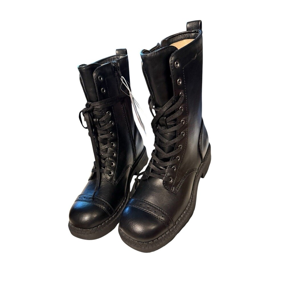 Wild Fable Black Lace Up Combat Boots Side Zip Brogue Cap Toe Womens 6 NEW - Picture 5 of 9